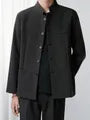 Plain Stand Collar Button-Up Blazer