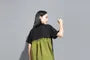 Elbow-Sleeve Crew Neck Asymmetrical Frill Trim T-Shirt
