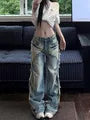 Low Waist Washed Distressed Baggy Jeans