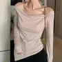 Long Sleeve Cold-Shoulder Plain T-Shirt