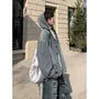 Drop Shoulder Hooded Washed Denim Shirt Jacket