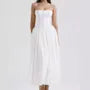Spaghetti Strap Plain Cutout Midi A-Line Dress
