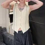 V-Neck Ribbed Button Knit Tank Top