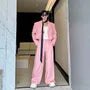 Set: Peak Lapel One-Buttoned Plain Crop Cargo Blazer + Mid Rise Wide Leg Dress Pants