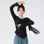 Long-Sleeve Crew Neck Plain Dance Crop Top