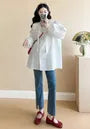 Maternity Long-Sleeve V-Neck Plain Ruffle Trim Blouse