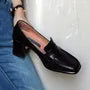 Square Toe Block Heel Loafer Pumps