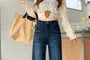 Mid Waist Washed Bell Bottom Jeans