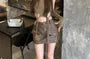 Plain Cutout Hooded Slim Fit Crop Tank Top / High Waist Faux Leather Mini Pencil Cargo Skirt / Long Gloves / Set