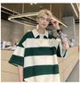 Elbow-Sleeve Striped Polo Shirt