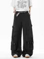 Mid Waist Plain Wide Leg Cargo Pants