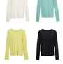 Long-Sleeve Round Neck Plain Mesh T-Shirt