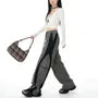 Drawstring Waist Two Tone Wide Leg Pants