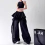 Drawstring Waist Lace Panel Layered Skirt Overlay Baggy Cargo Pants
