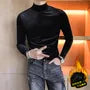 Long-Sleeve Mock Neck Plain Velvet Slim Fit T-Shirt