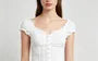Cap Sleeve V-Neck Plain Ruffled-Trim Eyelet Lace Slim-Fit Blouse