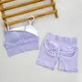 Plain Asymmetrical Plain Ribbed Sports Bra / High Waist Biker Shorts