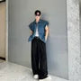 Short-Sleeve Collar Washed Denim Button Jacket