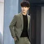 Set: Plain Single-Button Blazer + Mid Rise Tapered Dress Pants
