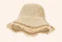 Fringed Trim Straw Bucket Hat