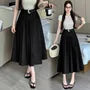 High Waist Plain Pleated Midi A-Line Skirt