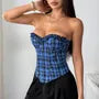 Sweetheart Neck Plaid Ruffle Trim Tube Bustier Top