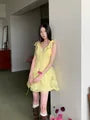 Sleeveless V-Neck Knot Lace Mini A-Line Dress