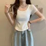 Short Sleeve Scoop Neck Plain Panel Tee