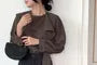 Long-Sleeve Plain Ruffle Blouse