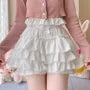 Elastic Waist Plain Lace Trim Tiered Ruffle Mini A-Line Skort