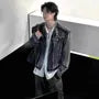 Stand Collar Washed Frayed Zip-Up Denim Jacket
