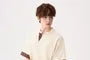 Elbow-Sleeve Stand Collar Plaid Panel T-Shirt