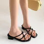 Low Heel Strappy Knot Faux Leather Slide Sandals