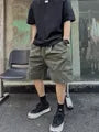 Drawstring Waist Plain Wide Leg Cargo Shorts