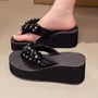 Platform Beaded Thong Slide Sandals