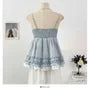 Barcode Striped Ruffle Lace Trim Flowy Camisole Top