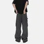 Mid Rise Plain Straight Leg Cargo Jeans