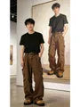 Mid Rise Plain Wide Leg Cargo Jeans