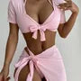 Set: Halter-Neck Bikini + Wrap Swim Skirt + Short-Sleeve Cover Up