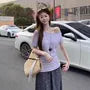 Short-Sleeve Asymmetrical Neck Off-Shoulder Plain Ruched T-Shirt