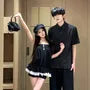 Couple Matching Short-Sleeve Pinstriped Button-Up Shirt / Gathered-Waist Tube Top / Mid Rise Shorts