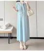 Maternity Short-Sleeve Sailor Collar Plain Fringed Midi A-Line Dress