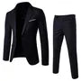 Set: Lapel Collar Contrast Trim One-Buttoned Blazer + Mid Rise Straight Leg Dress Pants