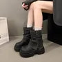 Faux Leather Paneled Platform Chunky Heel Short Boots