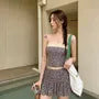 Set: Leopard Print Panel Bandeau Swim Top + Swim Skirt