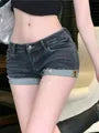 Low Rise Washed Roll Up Hem Denim Shorts