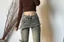 Mid Waist Washed Skirt Overlay Bell Bottom Jeans