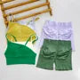 Plain Asymmetrical Plain Ribbed Sports Bra / High Waist Biker Shorts