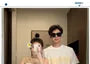 Couple Matching Spaghetti Strap Dotted Lace Panel Midi A-Line Dress / Plain Perforated Crop Cardigan / Elbow-Sleeve Crew Neck Panel T-Shirt / Drawstring Waist Wide Leg Shorts / Set