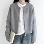 Round Neck Plain Zip Cardigan